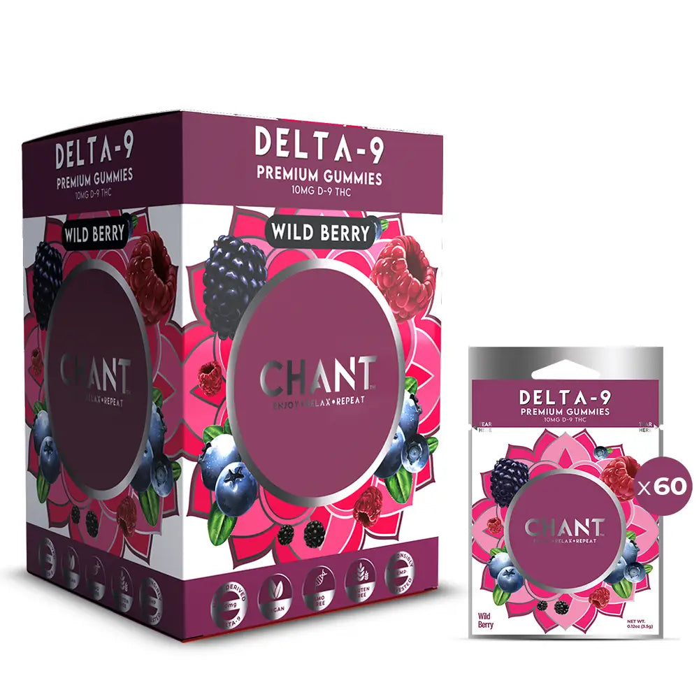 Chant Delta-9 THC Gummy – Wild Berry Pouch – 60 Pouches / Display